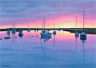 A painting of a cloudy sunrise at Wells-Next-the-Sea by Margaret Heath RSMA.